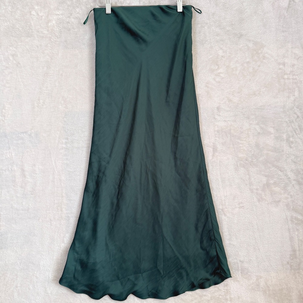 Z Supply Women Emerald Green Satin Maxi Slip Skirt Small formal holidays preppy